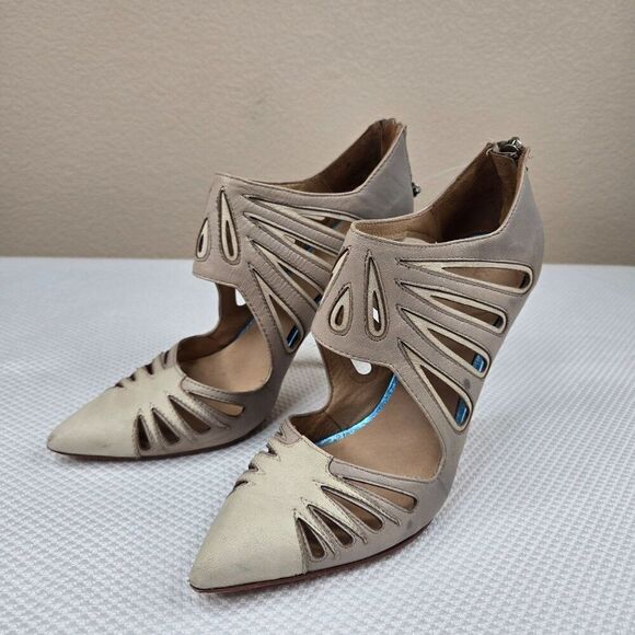 LAMB Gwen Stefani Stiletto Heels Cutouts Womens Size 8 Taupe Beige - Picture 2 of 12